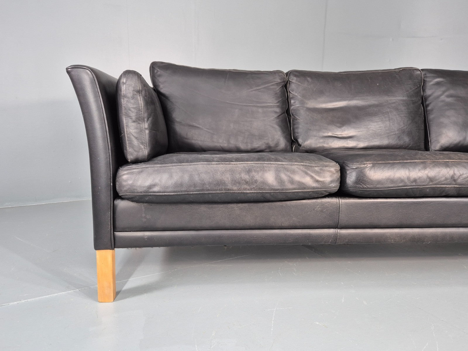 Vintage 3 Seat Sofa Danish Black Leather Mid Century Retro 1980s EB10483 M3SS2