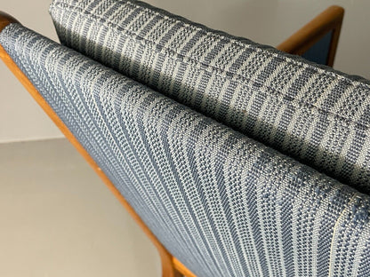 Vintage Danish 2 Seat Sofa Mahogany Frame Blue Cotton Wanscher MCM EB6970 M2SS - UKDK FURNITURE