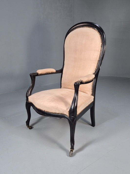 Antique Danish Cream Suede Horseshoe Backed Chair With Castors EB8450 VCLO - UKDK FURNITURE