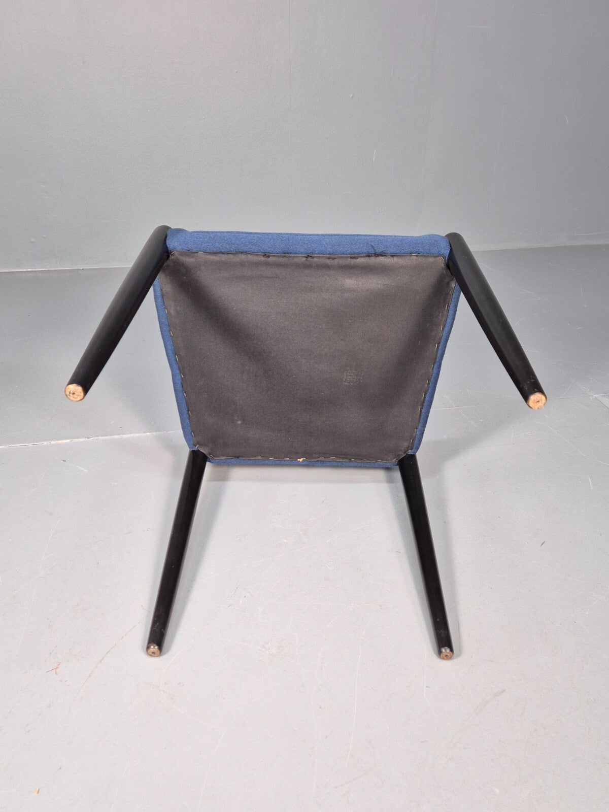 Vintage G Plan Dining Chairs Black Teak Blue Fabric Italian Style EB9488 MDIN - UKDK FURNITURE