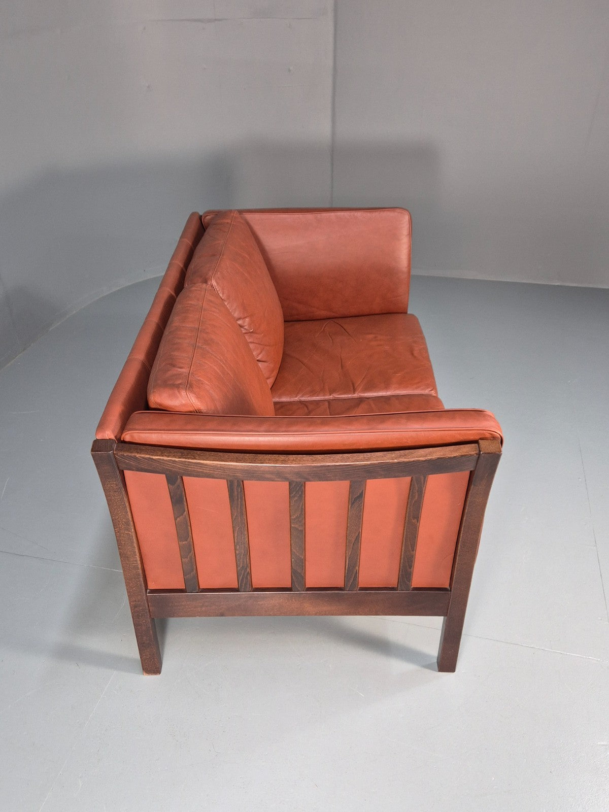 Mid Century 2 Seater Sofa Stouby Red Brown Leather Beech End Retro  EB10060 M2SS9
