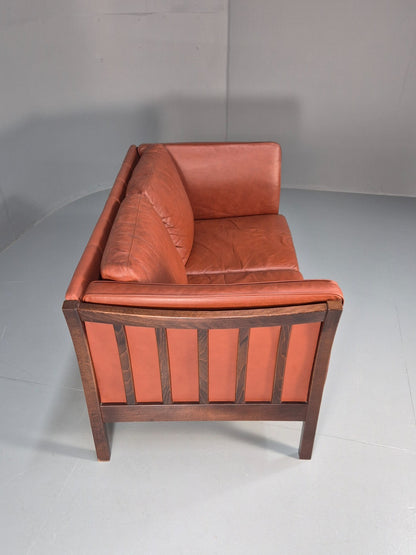 Mid Century 2 Seater Sofa Stouby Red Brown Leather Beech End Retro  EB10060 M2SS9