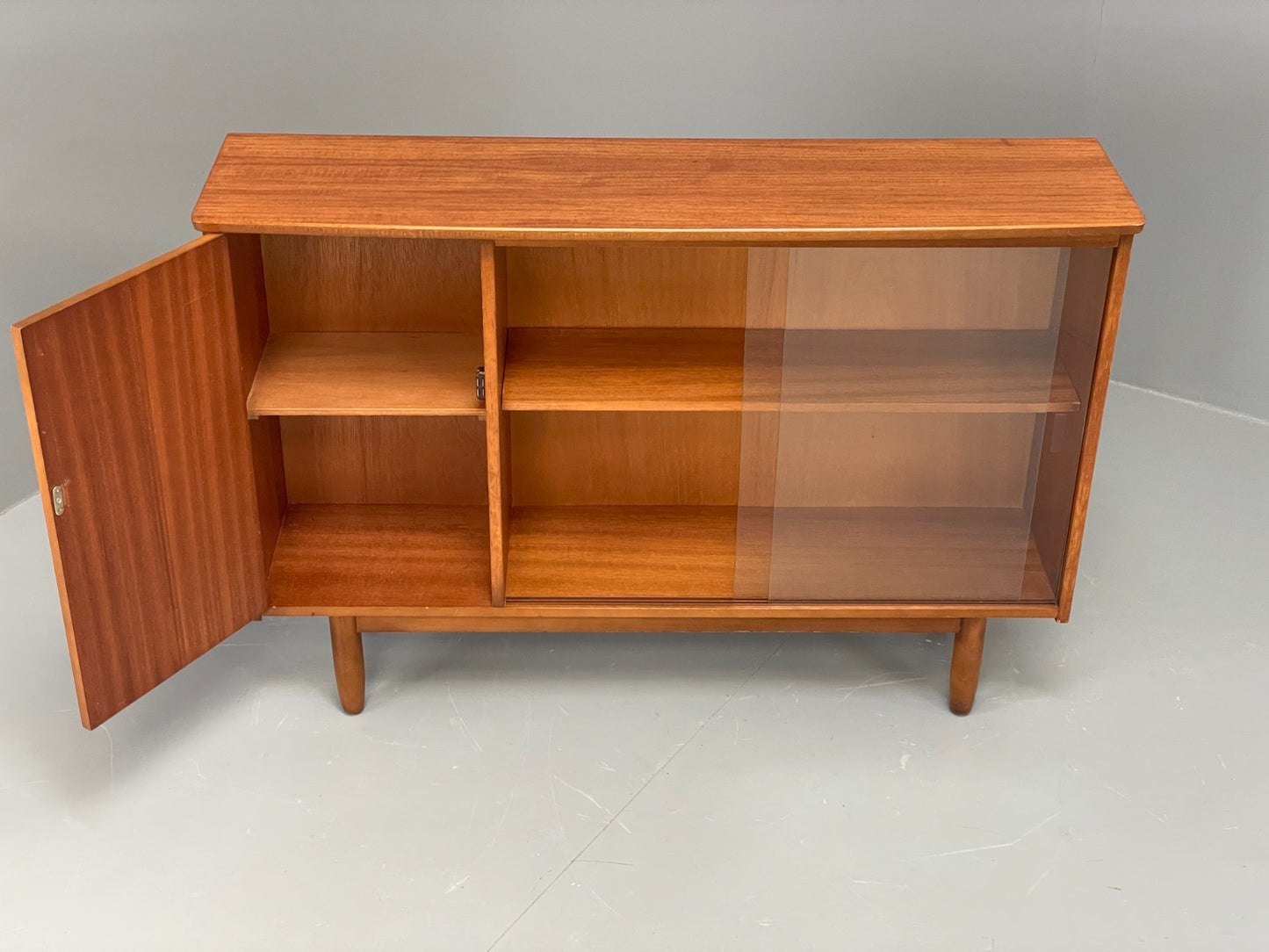 Vintage 1960s Glazed Bookcase Cabinet Teak Shelving Cupboard EB11808 MWOO2