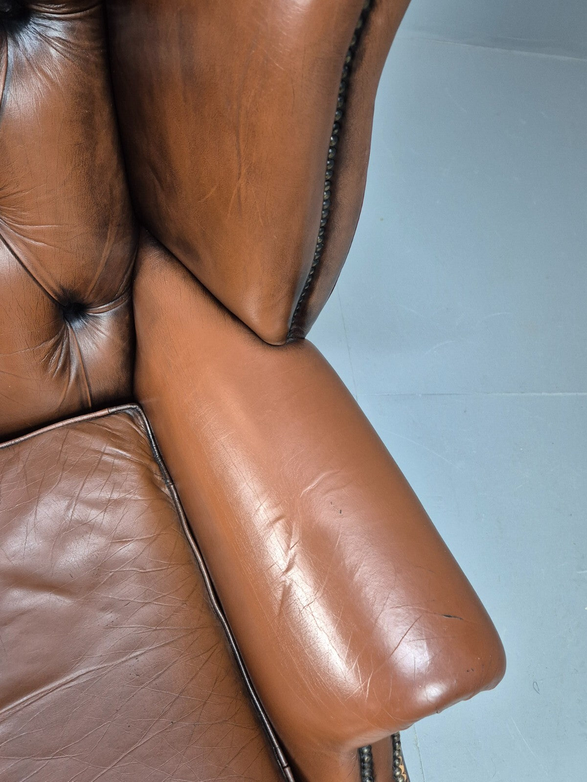 Vintage Leather Wingback Queen Anne Chair Brown 1980s Retro EB9543 VLEA - UKDK FURNITURE