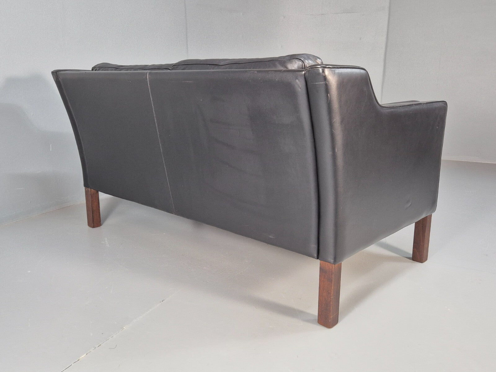 Vintage 2 Seater Black Leather Danish Sofa Borge Mogensen Style EB9078 M2SS - UKDK FURNITURE