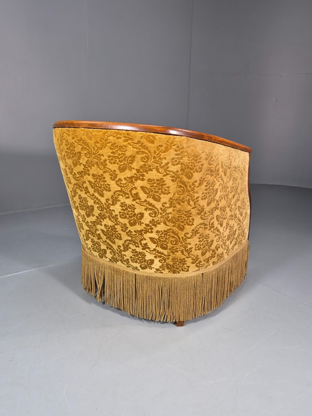 Art Deco Tub Chair Danish Vintage Gold Moquette Tassels Oak Frame  EB10753 VCLO7