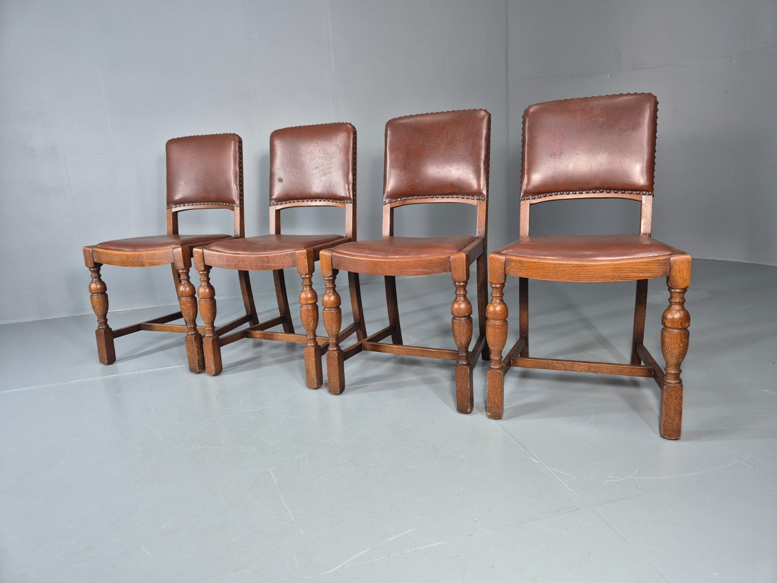 4 1930s Dining Chairs Oak and Rexine British EB11010 VDIN6