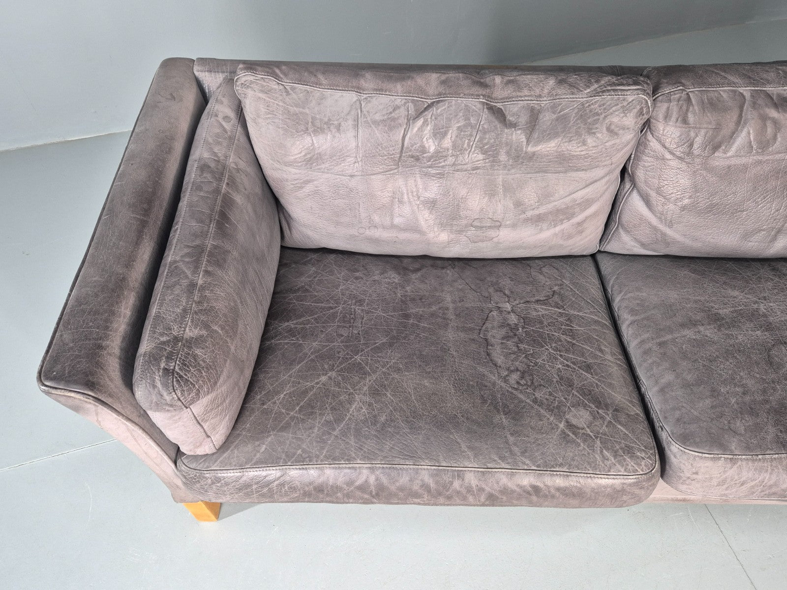 Vintage Mogens Hansen 2.5 Seat Settee Grey Leather 1980s Retro EB11644 M3SS5