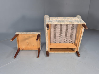 Vintage Danish Lounge Chair with Ottoman Floral Cotton 1980s Retro EB9594 MNOR - UKDK FURNITURE