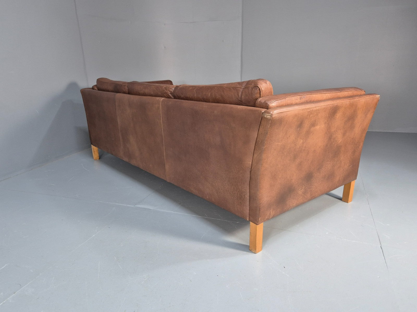 Mid Century Three seater Sofa Brown Leather Vintage Danish 1970s EB10077 M3SS17