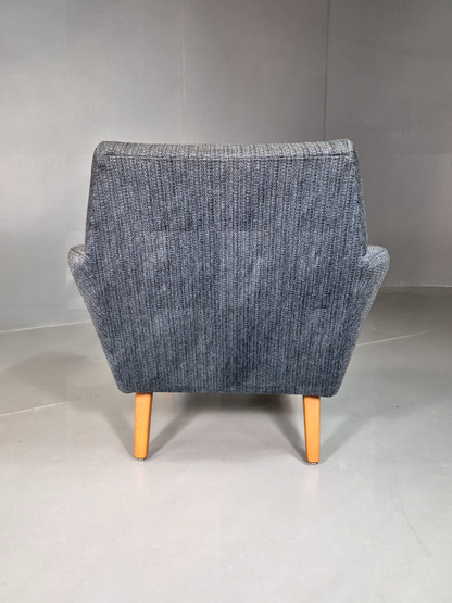 Vintage Swedish Lounge Chair Blue Wool Teak Paws 1960s Retro MCM EB7510 MNOR - UKDK FURNITURE