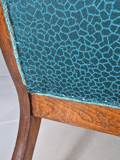 Antique Danish Oak Armchair Blue Pattern Fabric Vintage Design EB9625 VCLO - UKDK FURNITURE