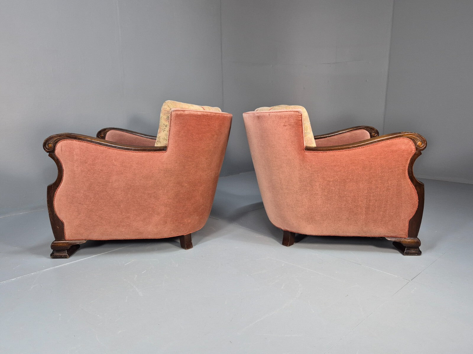 2 Vintage Danish Pink and Cream Art Deco Lounge Chairs 1940s EB9667 VCLO - UKDK FURNITURE