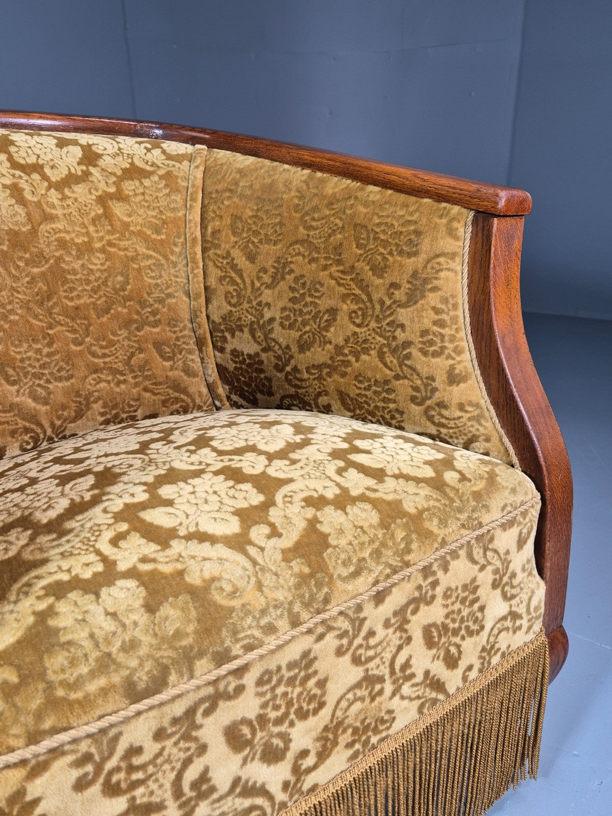 Art Deco Tub Chair Danish Vintage Gold Moquette Tassels Oak Frame  EB10753 VCLO15