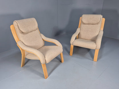 Bentwood Lounge Chairs Pair Oatmeal Fabric Beech Wood Danish Design EB9251 MBEN - UKDK FURNITURE