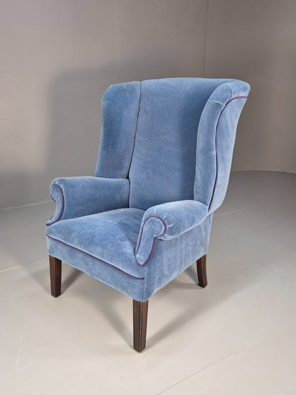 Vintage Wingback Lounge Chair Blue Velvet Antique Style EB9693 VNOR0