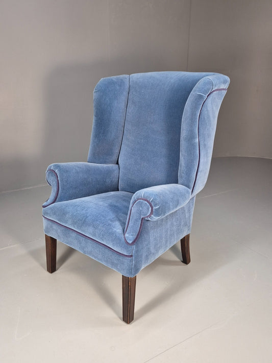 Vintage Wingback Lounge Chair Blue Velvet Antique Style EB9693 VNOR0