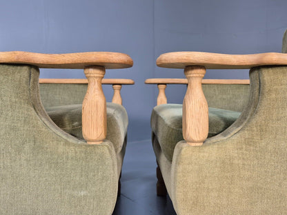 2 Vintage Danish Lounge Chairs Green Oak Frame Kjearnulf Retro 1970s EB8279 MNOR - UKDK FURNITURE