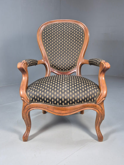 Antique Mahogany Armchair Black Pattern Fabric Louis XV Style EB9552 VCLO - UKDK FURNITURE