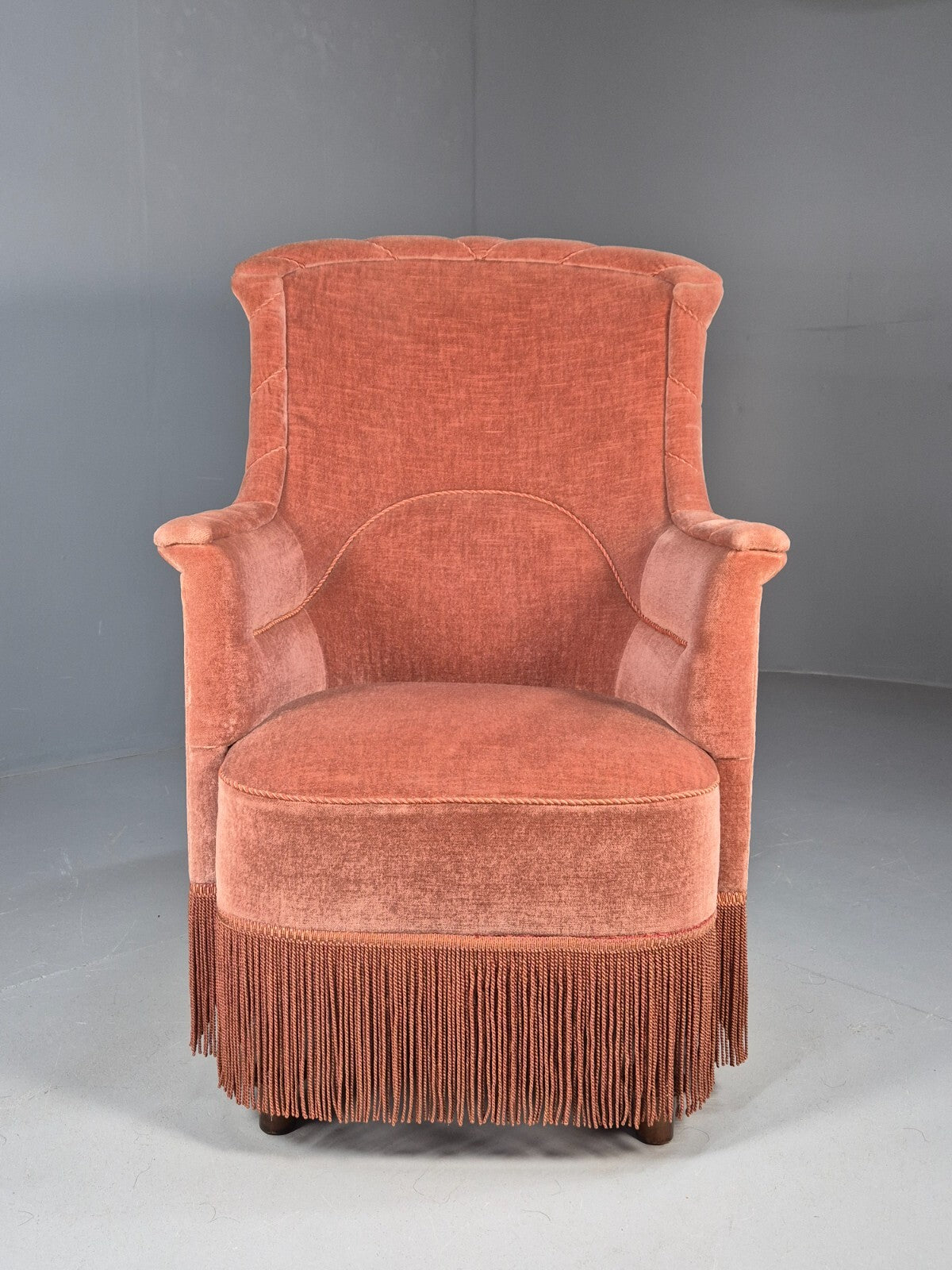 Vintage Pink Aret Deco Danish Tub Chair 1930s Tassels Antique EB9621 VCLO - UKDK FURNITURE