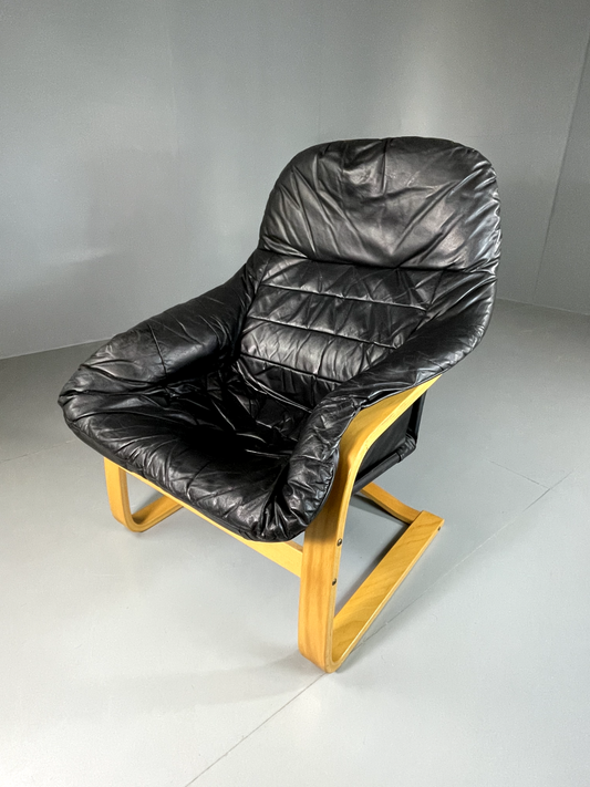 Vintage Danish Leather and Vinyl Bentwood Chair, Retro, MCM, EB5814 MBEN - UKDK FURNITURE