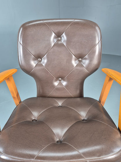 Mid Century Lounge Chair Vintage Swedish 1960s Beech Brown Vinyl EB11139 MNOR10