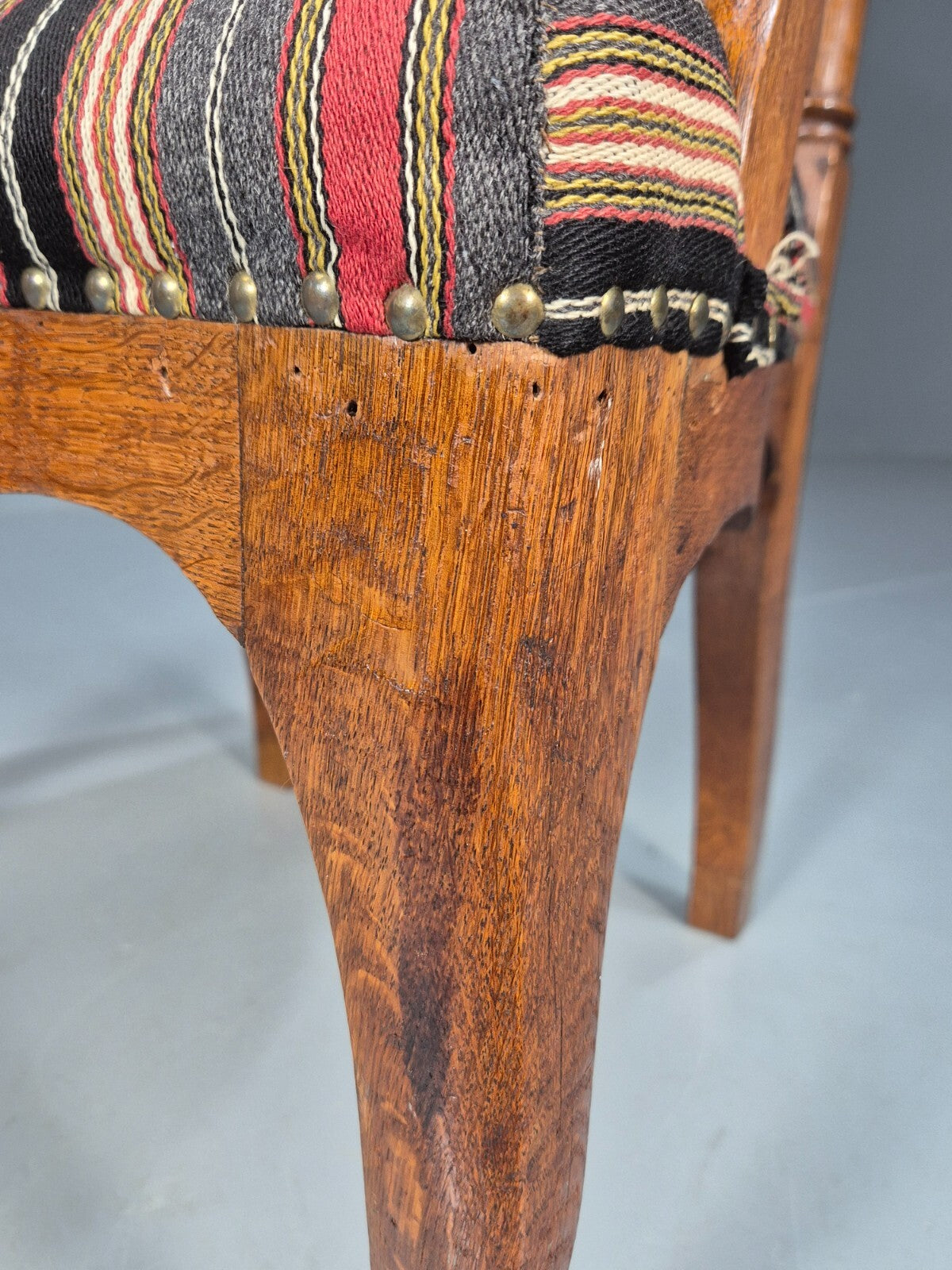 Vintage Danish Antique Armchair Early C20th Oak Frame Striped Wool EB8915 VCAR - UKDK FURNITURE