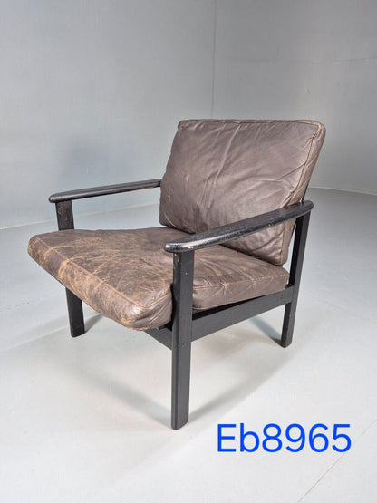 Vintage Danish Lounge Chair Brown Leather Beech Frame 1960s Retro EB8965 MNOR - UKDK FURNITURE