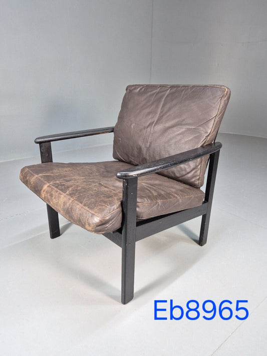 Vintage Danish Lounge Chair Brown Leather Beech Frame 1960s Retro EB8965 MNOR - UKDK FURNITURE