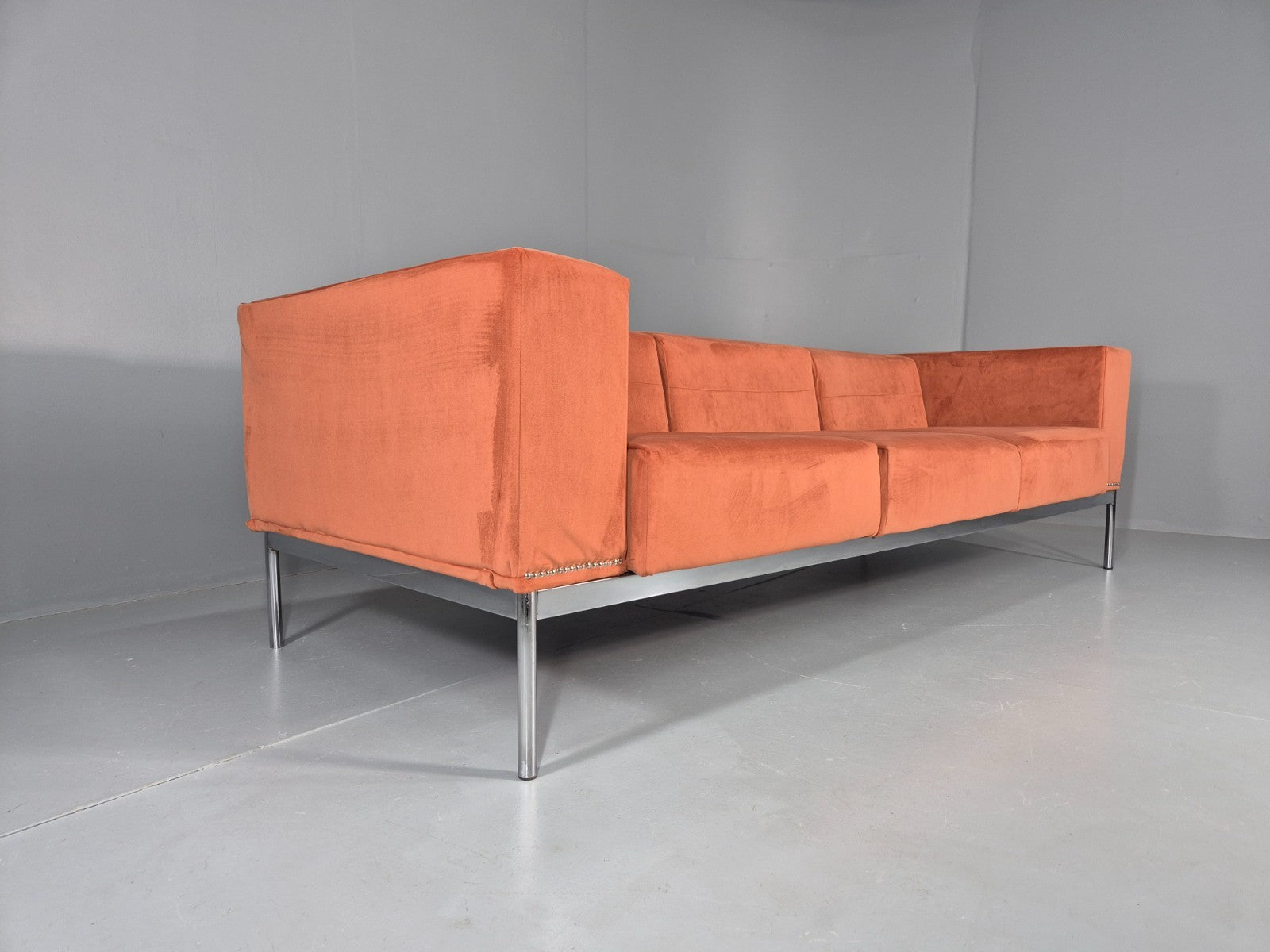 Vintage 4 Seater Sofa Italian Modern Design Sitia Peach Velvet  EB11771 M4SS1