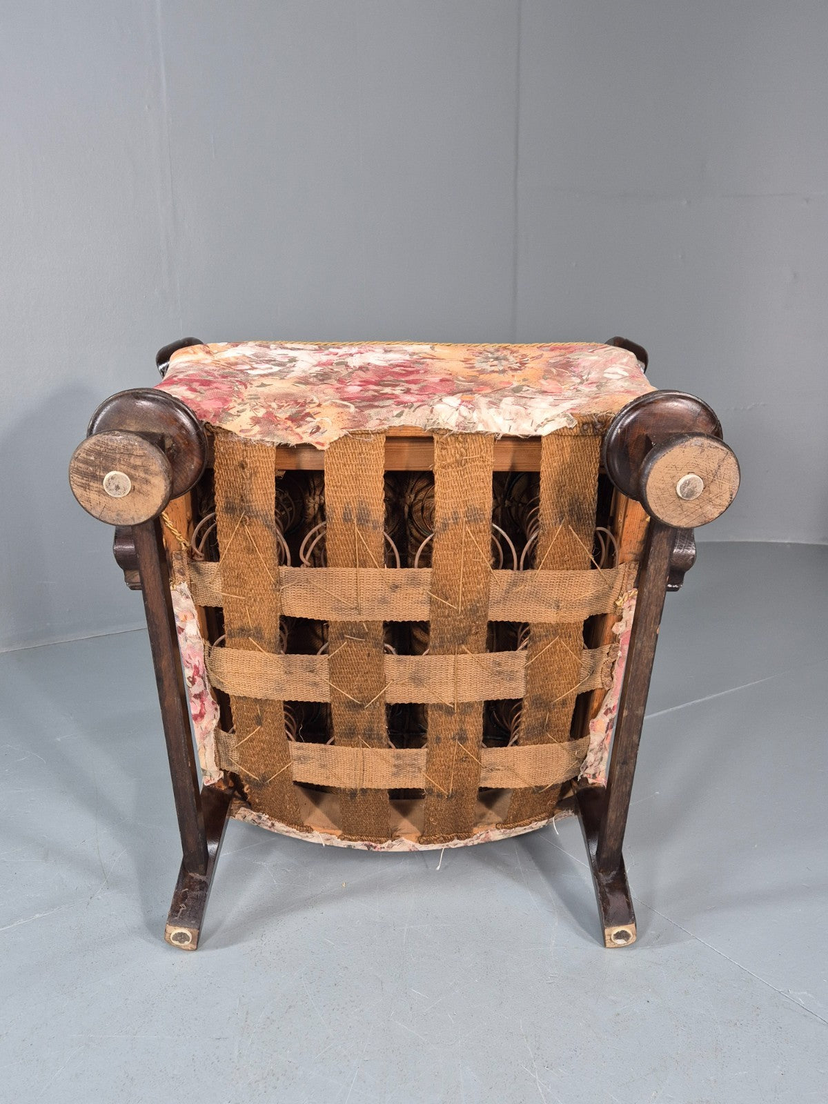 Vintage Carved Oak Chair Floral Fabric 1940s Traditional Curved EB10752 VCAR6