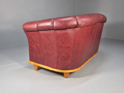 Vintage Danish 2 Seat Sofa Red Leather Wood Trim 1990s Retro EB8567 M2SS - UKDK FURNITURE