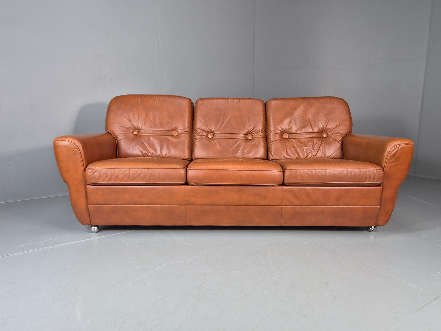 Vintage Danish 3 seater Settee 1970s Danish Tan Leather Retro MCM EB11638 M3SS4