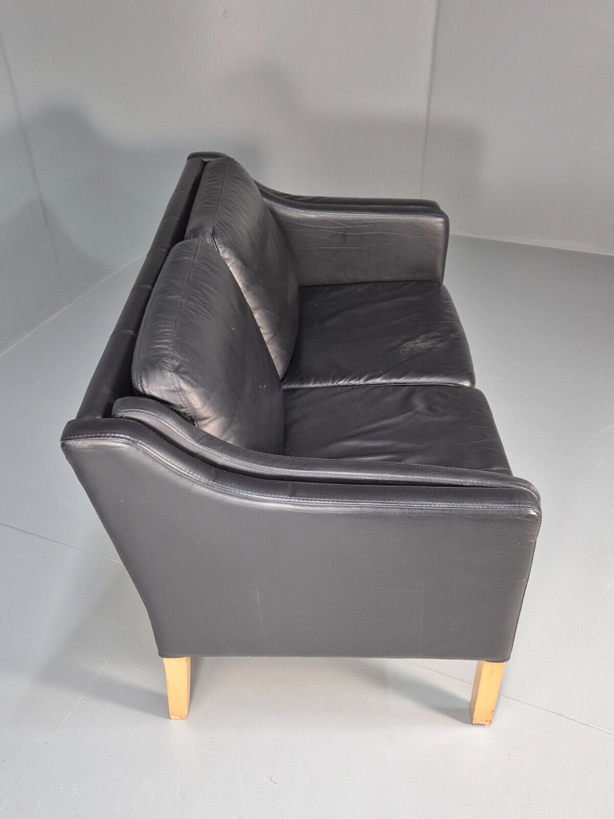 Vintage Danish 2 Seat Sofa Black Leather Mogensen Style Retro MCM EB8615 M2SS - UKDK FURNITURE