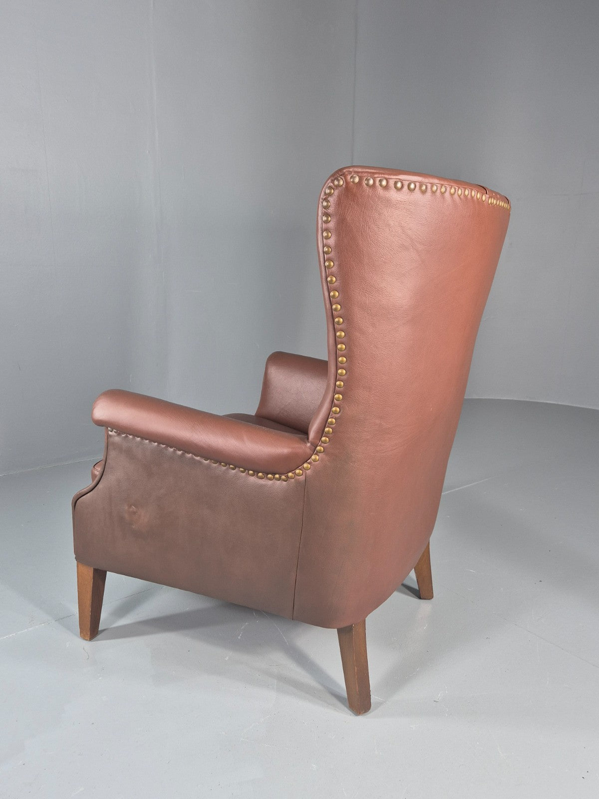 Vintage Mid Century Wing back lounge Chair danish brown Vinyl  EB11818 MNOR12