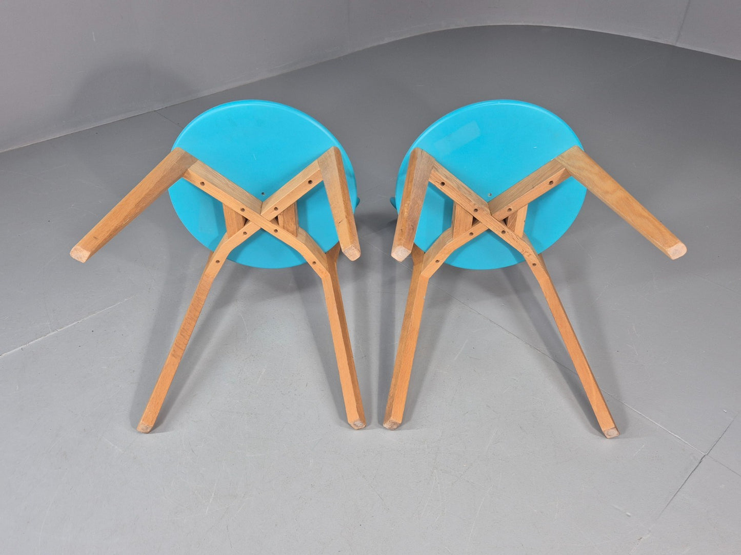 2 Oak Dining Chairs Light Blue Modern Solid Mid Century Style M&S EB11013 MDIN11