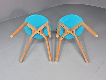 2 Oak Dining Chairs Light Blue Modern Solid Mid Century Style M&S EB11013 MDIN11