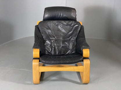 Vintage Danish Lounge Chair Black Leather Skippers Apollo Chair EB6121 MBEN1