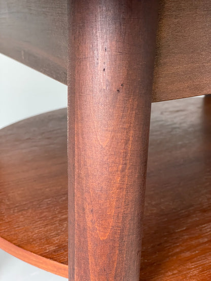 Vintage Round Dining Table 1960s Mid Century Formica Teak Shelf EB11810 MWOO12