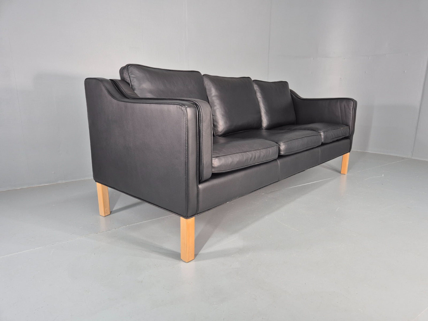 Vintage 3 Seater Sofa Danish Black Leather Mid Century Retro 1980s  EB10469 M3SS9