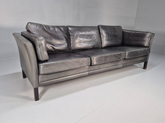 Vintage Danish 3 Seat Sofa Black Leather Mogens Hansen Retro 1970s EB8630 M3SS - UKDK FURNITURE