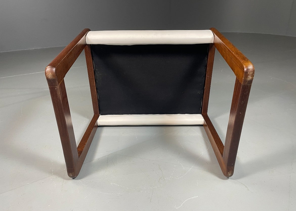 Vintage Stool 1970s Retro Teak and White Vinyl EB6562 MFOO8