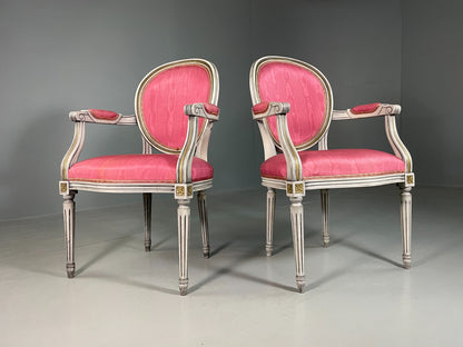 2 Vintage Danish Fauteuils Pink Blue Louis XIV Antique Style EB6755 VCLO - UKDK FURNITURE