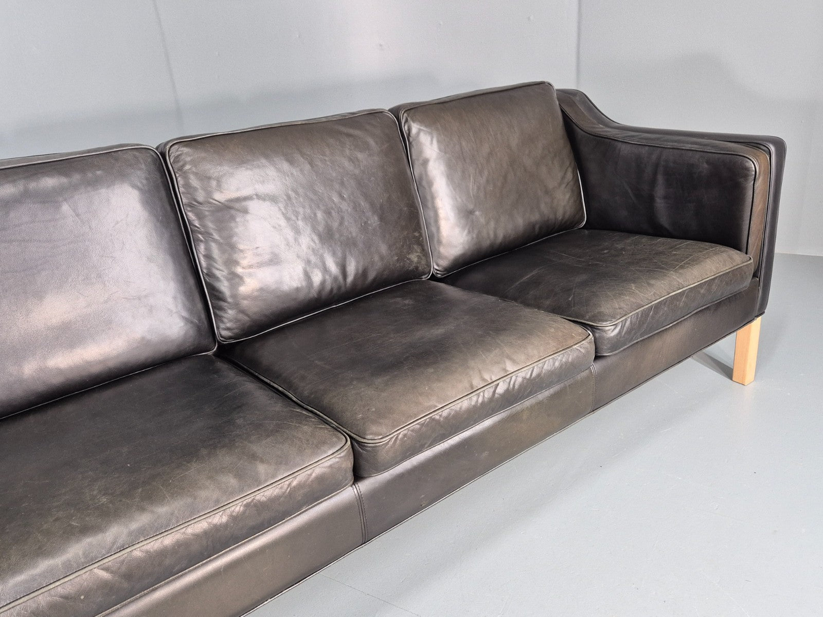Vintage 3 Seat Sofa Danish Hurup Black Leather Retro MCM 1980s EB10472 M3SS4