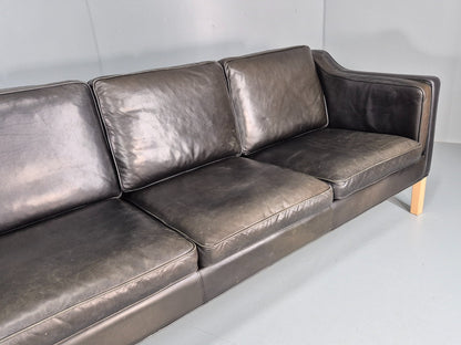 Vintage 3 Seat Sofa Danish Hurup Black Leather Retro MCM 1980s EB10472 M3SS4