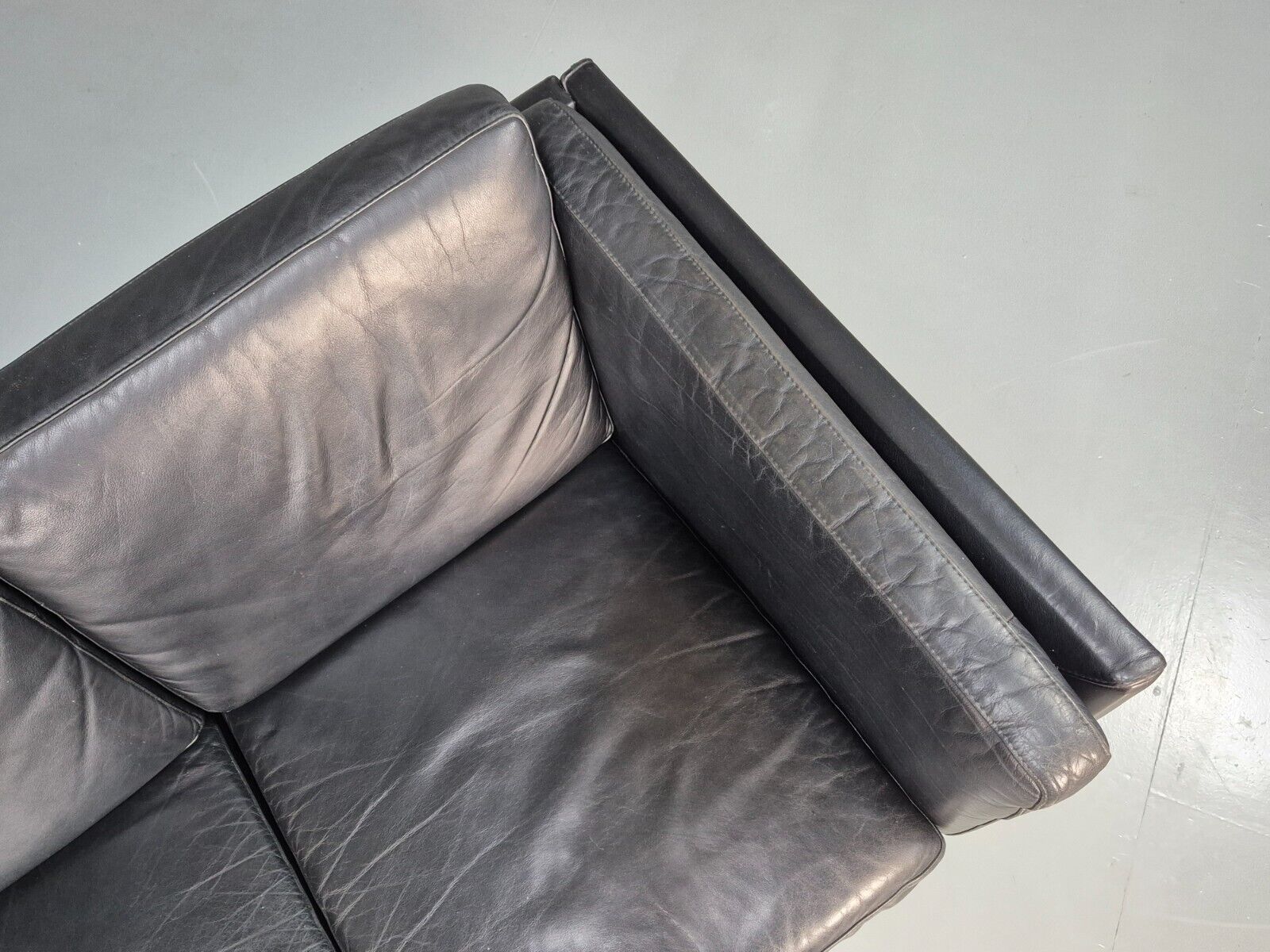 Vintage Danish 3 Seat Sofa Black Leather Mid Century Shape Retro MCMEB2838 M3SS - UKDK FURNITURE