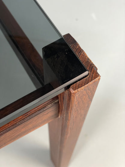 Vintage 1960s Coffee Table Smoked Glass Wood Swedish Mid Century EB11195 MWOO7