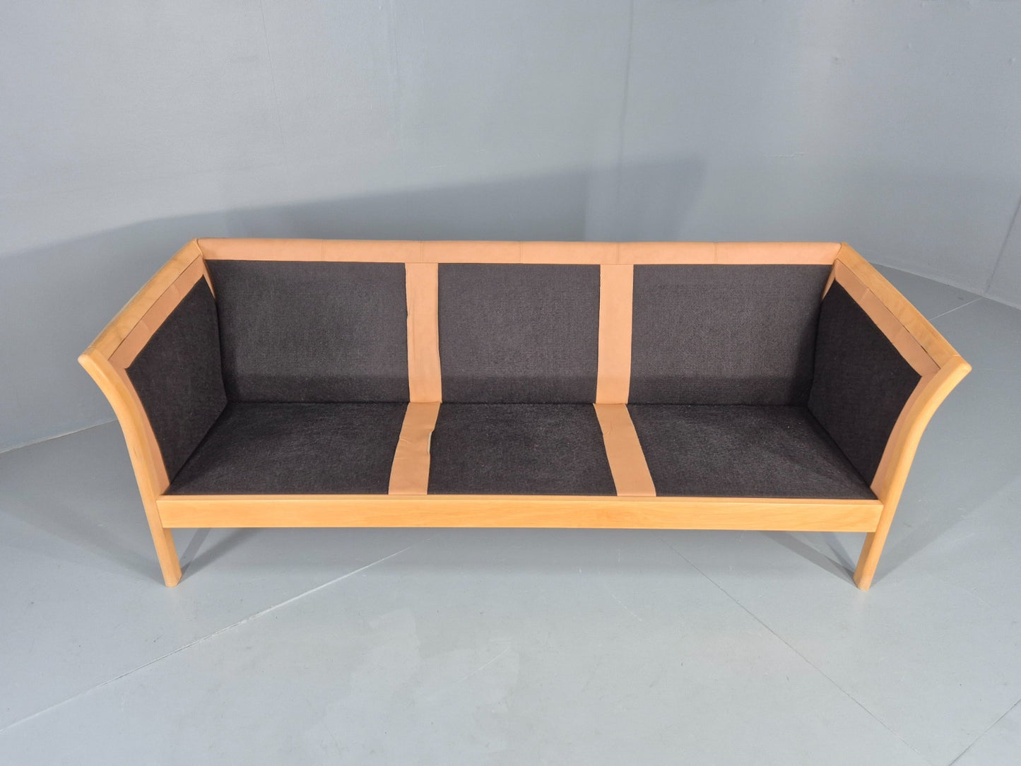 Vintage 3 Seater Sofa Danish Light Tan Leather Beech Skalma  Retro EB11914 M3SS11