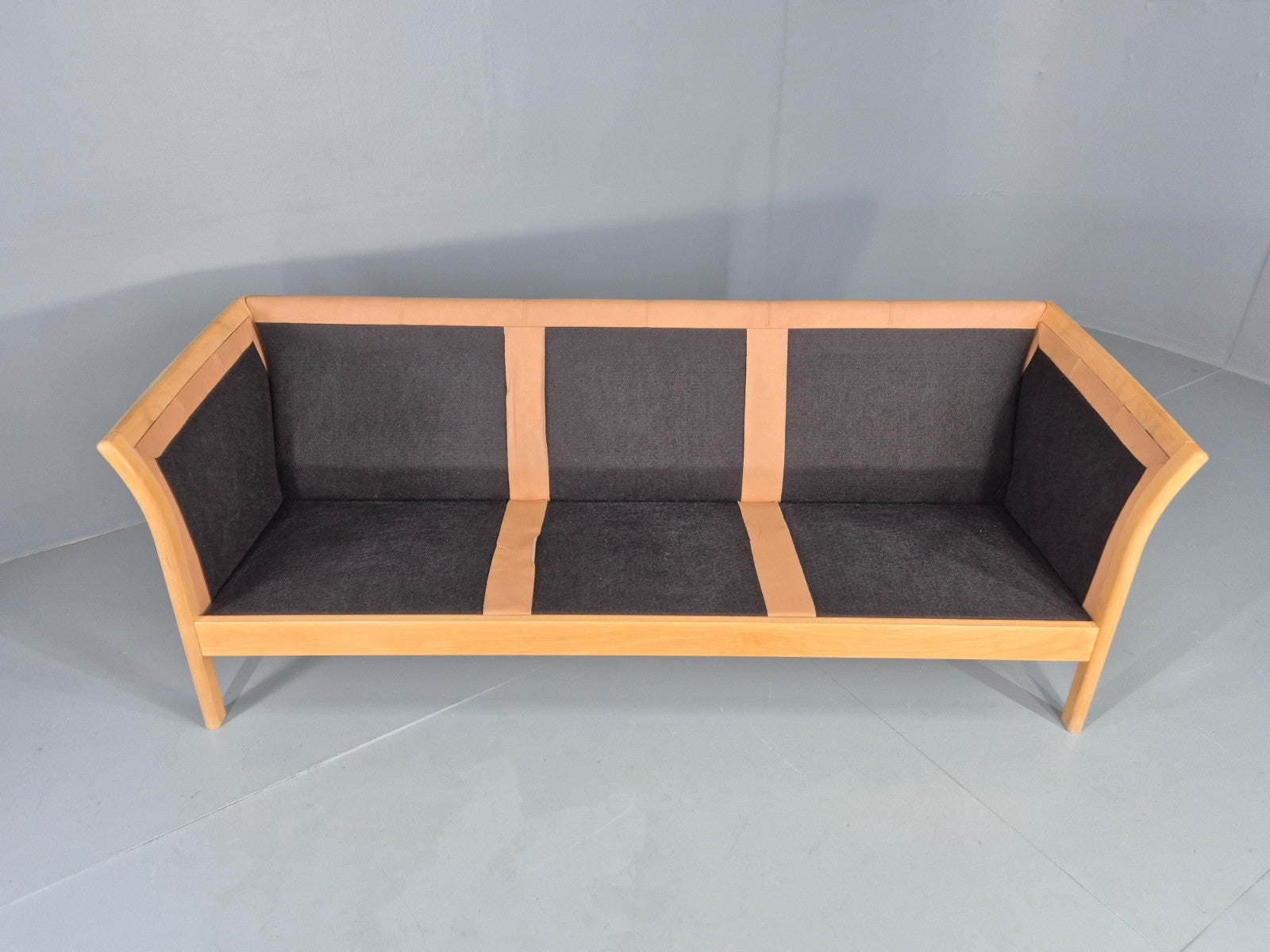 Vintage 3 Seater Sofa Danish Light Tan Leather Beech Skalma  Retro EB11914 M3SS11