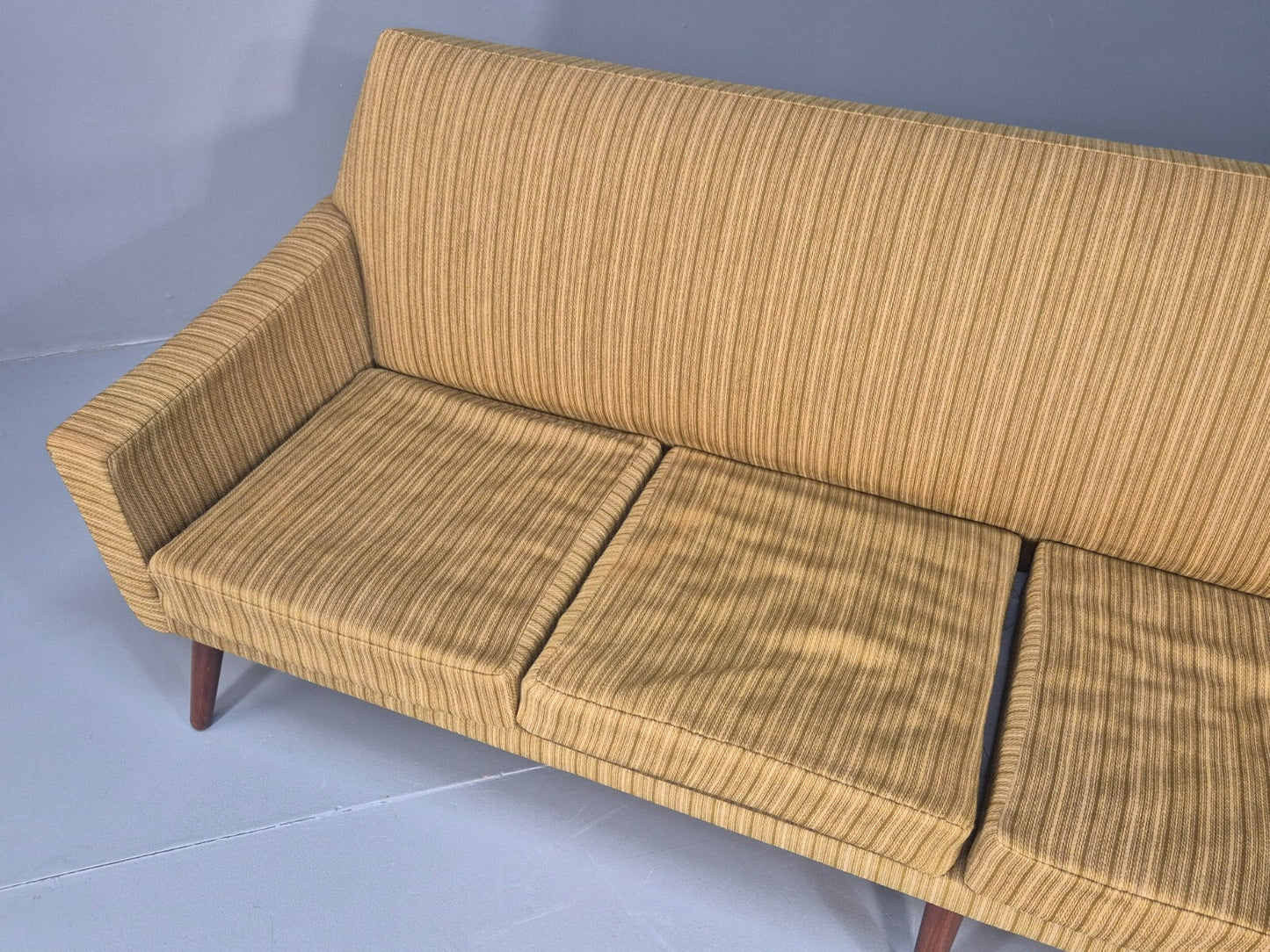 Danish 1960s 4 Seat Sofa Green Wool Teak Legs Retro Mid Century EB9746 M4SS - UKDK FURNITURE